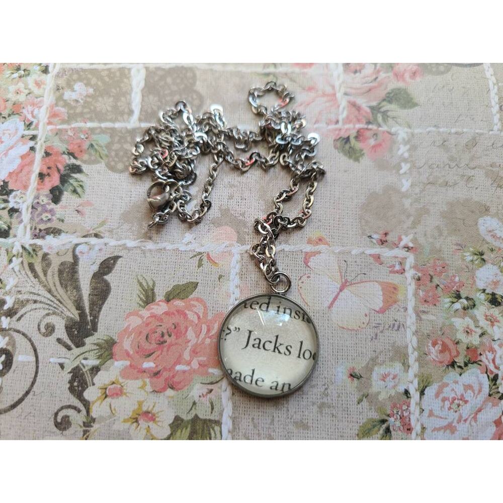 Jacks 20mm pendant necklace made with Caraval book pages